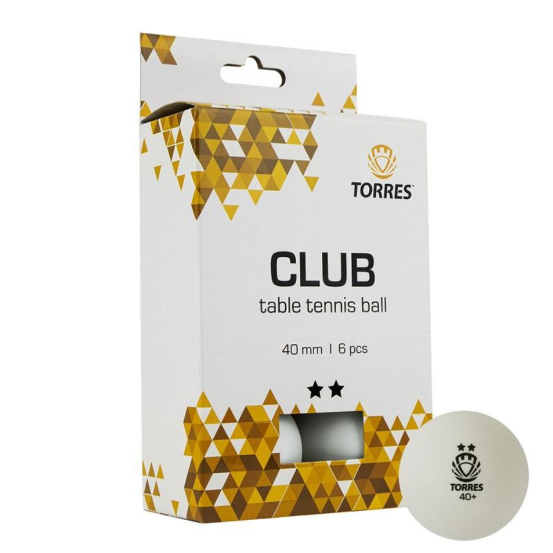 фото Мяч для настольного тенниса torres club 2x,6шт/уп,белый,tt21014