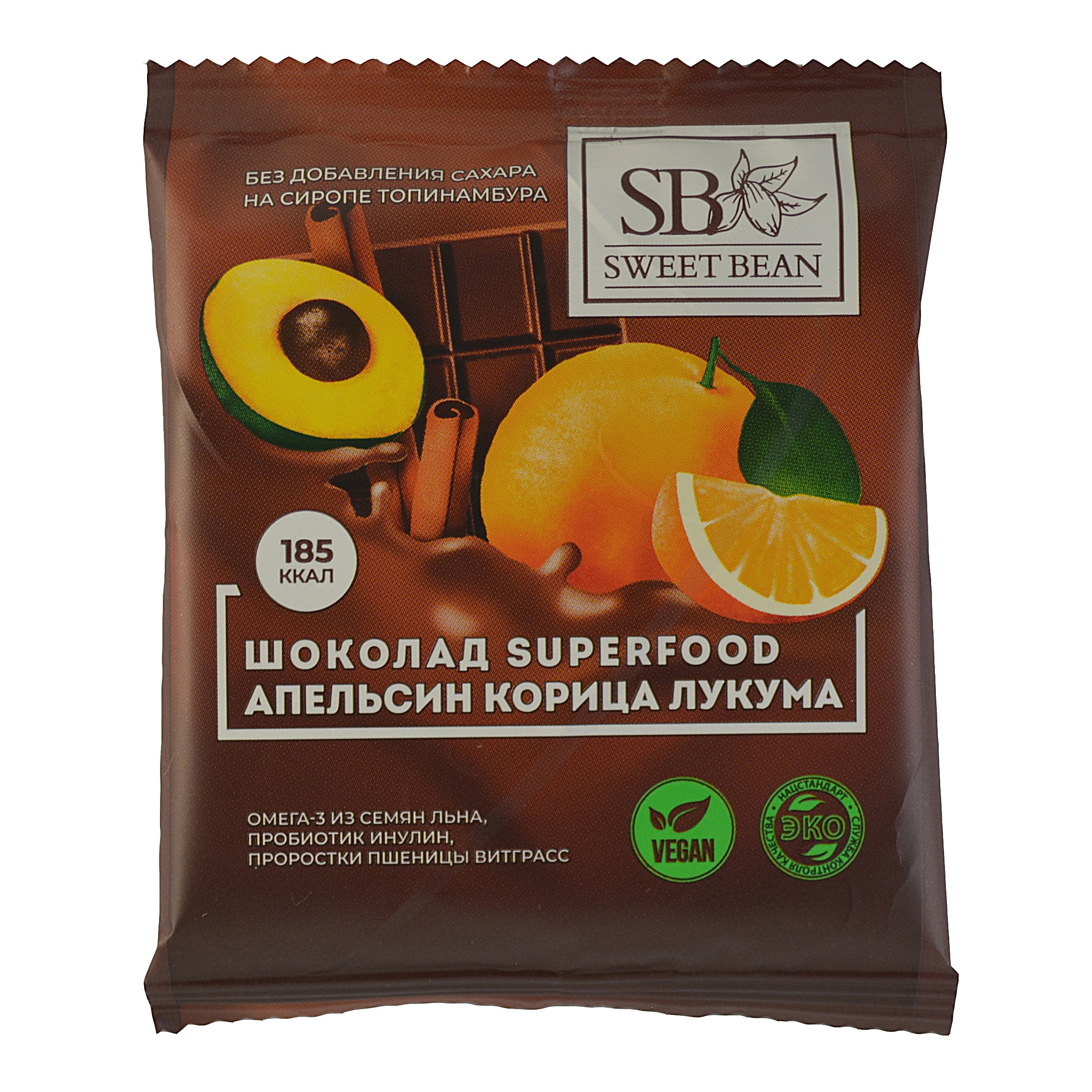 

Шоколад SweetBean на сиропе топинамбура апельсин корица 45г, Шоколад премиум