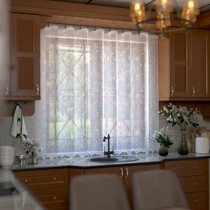 фото Тюль кухонная со шторной лентой, 145х285 см, цвет белый, пэ лента