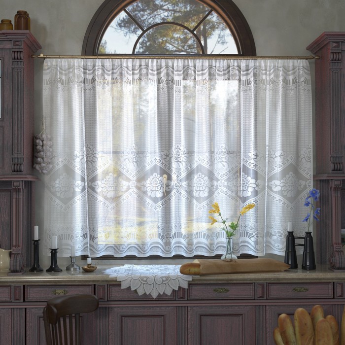 фото Тюль кухонная со шторной лентой е649н 170*270 см, белый,пэ лента