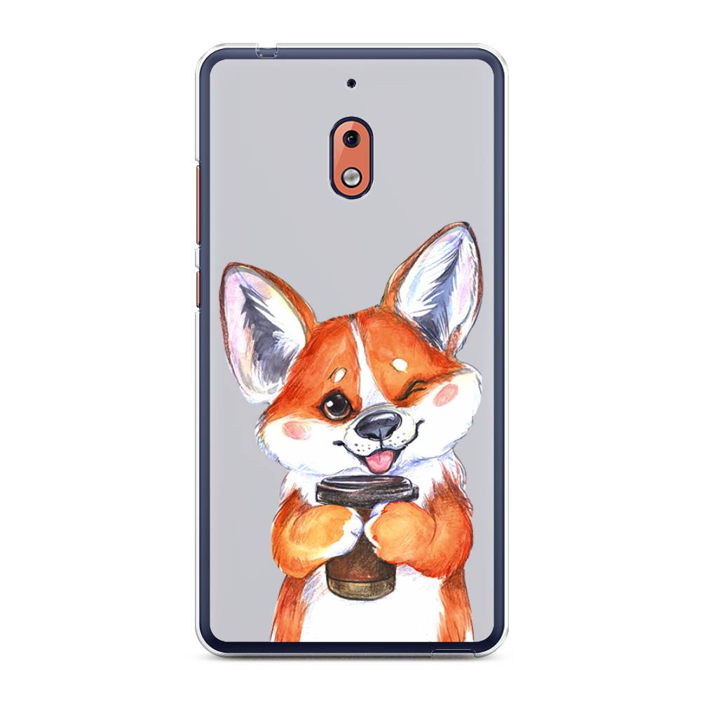 

Чехол на Nokia 2.1 "Корги с кофе", Оранжевый;белый, 121550-4