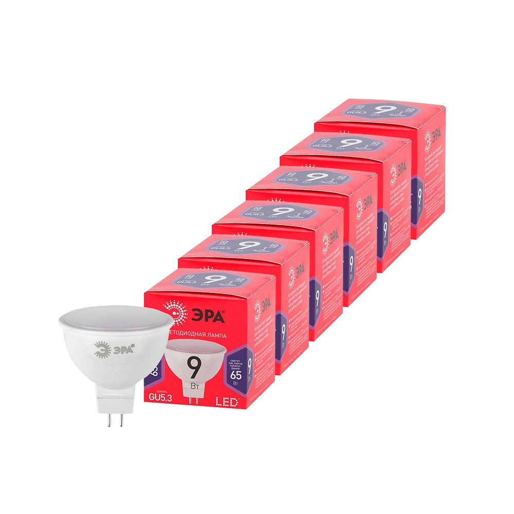 фото Комплект ламп светодиодных gu5.3 9w 6500к (холодный) эра led (241327) 6 шт. era