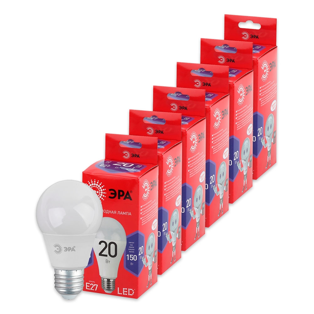 фото Комплект ламп светодиодных e27 20w 6500k (холодный) эра led (241310) 6 шт. era