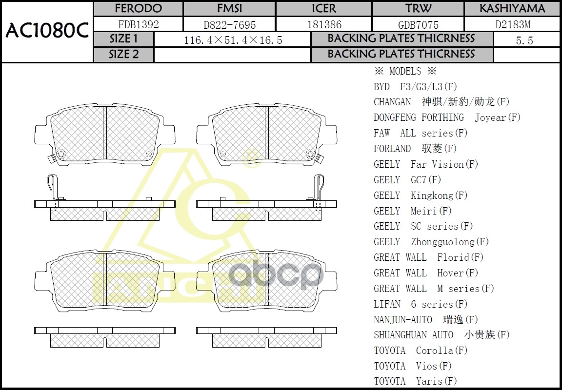 

Тормозные колодки ANCHI передние AC1080C