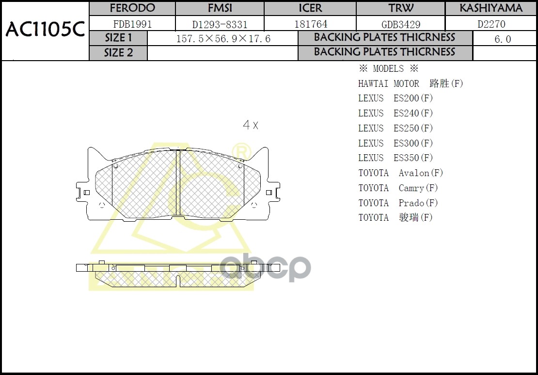 Тормозные колодки ANCHI передние AC1105C 1670₽