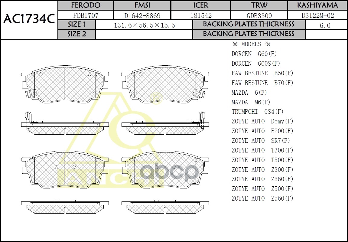 Тормозные колодки ANCHI передние AC1734C