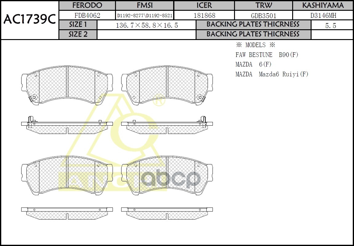 Тормозные колодки ANCHI передние AC1739C