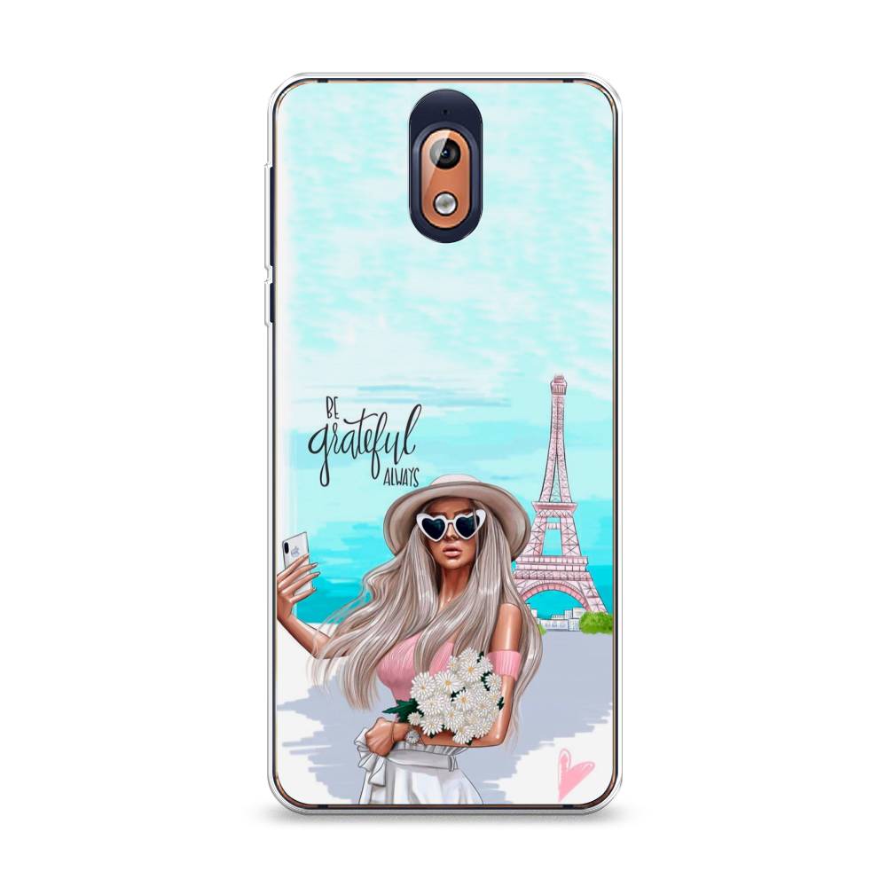 

Чехол на Nokia 3.1 "Селфи Париж", Голубой;бежевый, 121650-6