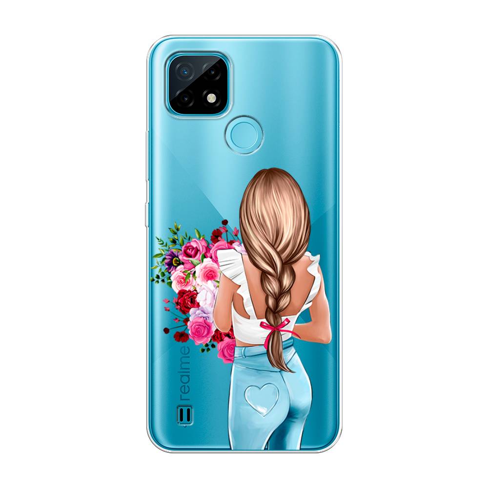 

Чехол на Oppo Realme C21 "Девушка с цветами", Коричневый;розовый;голубой, 254950-6