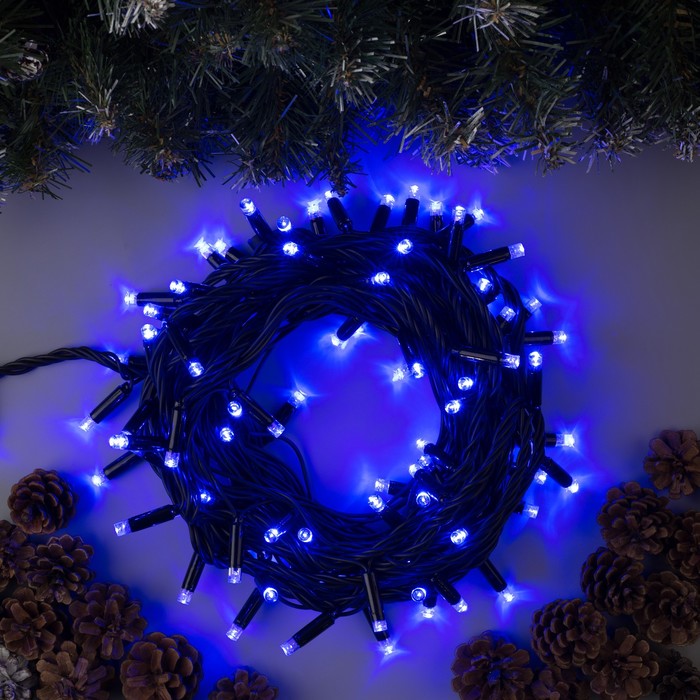 

Гирлянда Нить 10 м, IP65, УМС, темная нить, 100 LED, свечение синее, 220 В