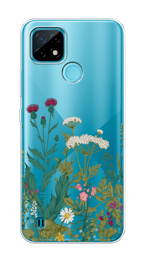 

Чехол на Realme C21 "Дикие полевые цветы", Зеленый;розовый;белый, 254950-2