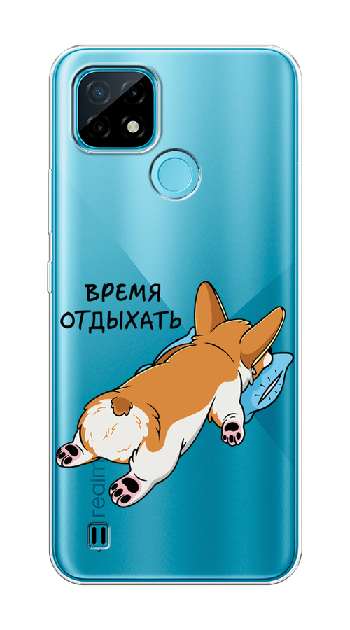 

Чехол на Realme C21 "Корги отдыхает", Черный;коричневый;голубой, 254950-1