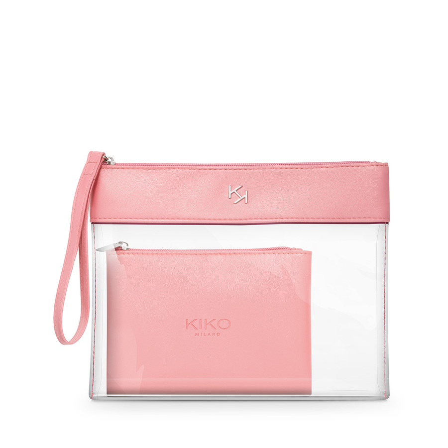 Комплект косметичек женских Kiko Milano TRANSPARENT BEAUTY CASE розовый, р. 23x19x1 см