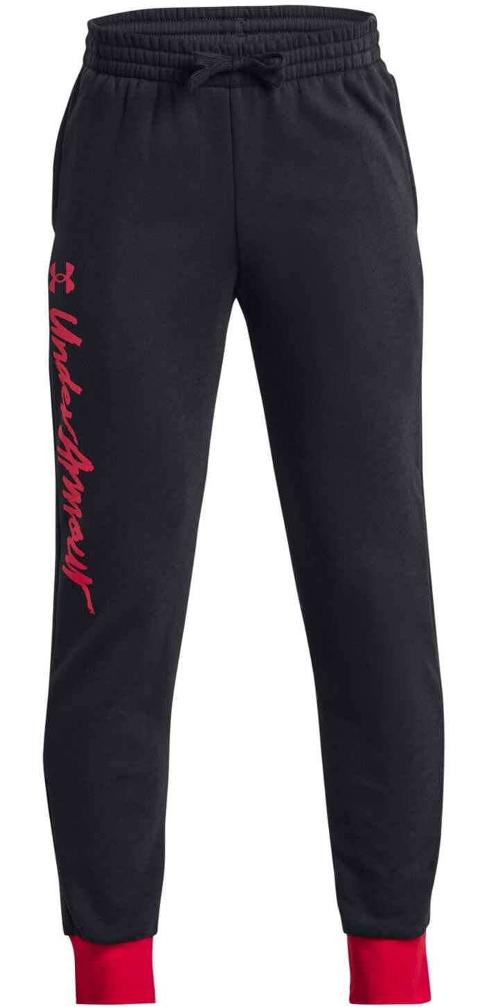 Брюки детские Under Armour Ua Rival Fleece Script Jgrs, черный, красный, 134 брюки детские under armour ua fleece joggers 122