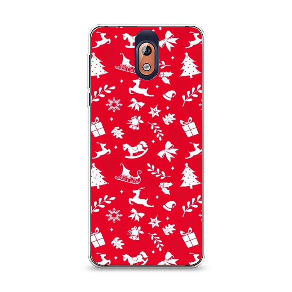

Чехол на Nokia 3.1 "Красный новогодний фон", Красный;белый, 121650-5