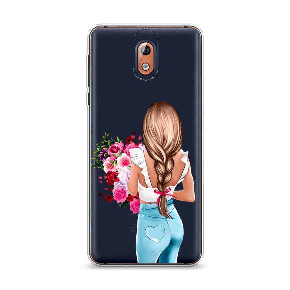 

Чехол на Nokia 3.1 "Девушка с цветами", Коричневый;розовый;голубой, 121650-6