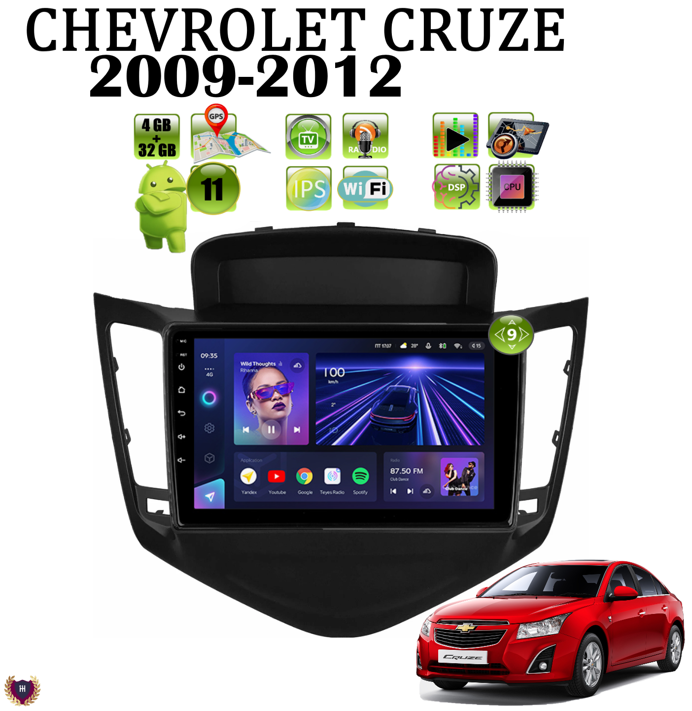 

Автомагнитола Podofo Chevrolet Cruze (2009-2012) Android 11, 4/32 GB, GPS, Bluetooth, WiFi