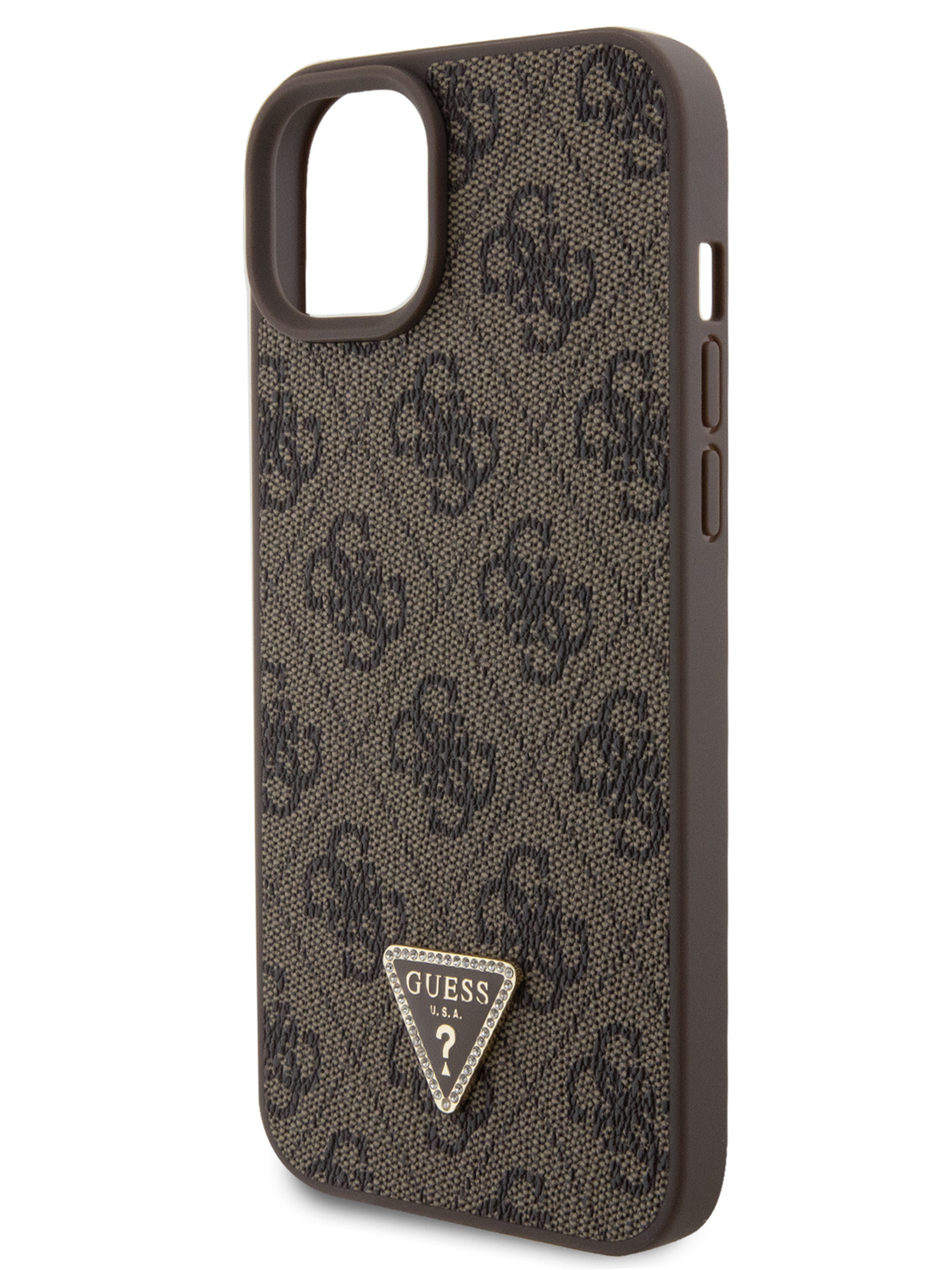 

Чехол Guess для iPhone 15 Plus из экокожи 4G Triangle Diamond, коричневый