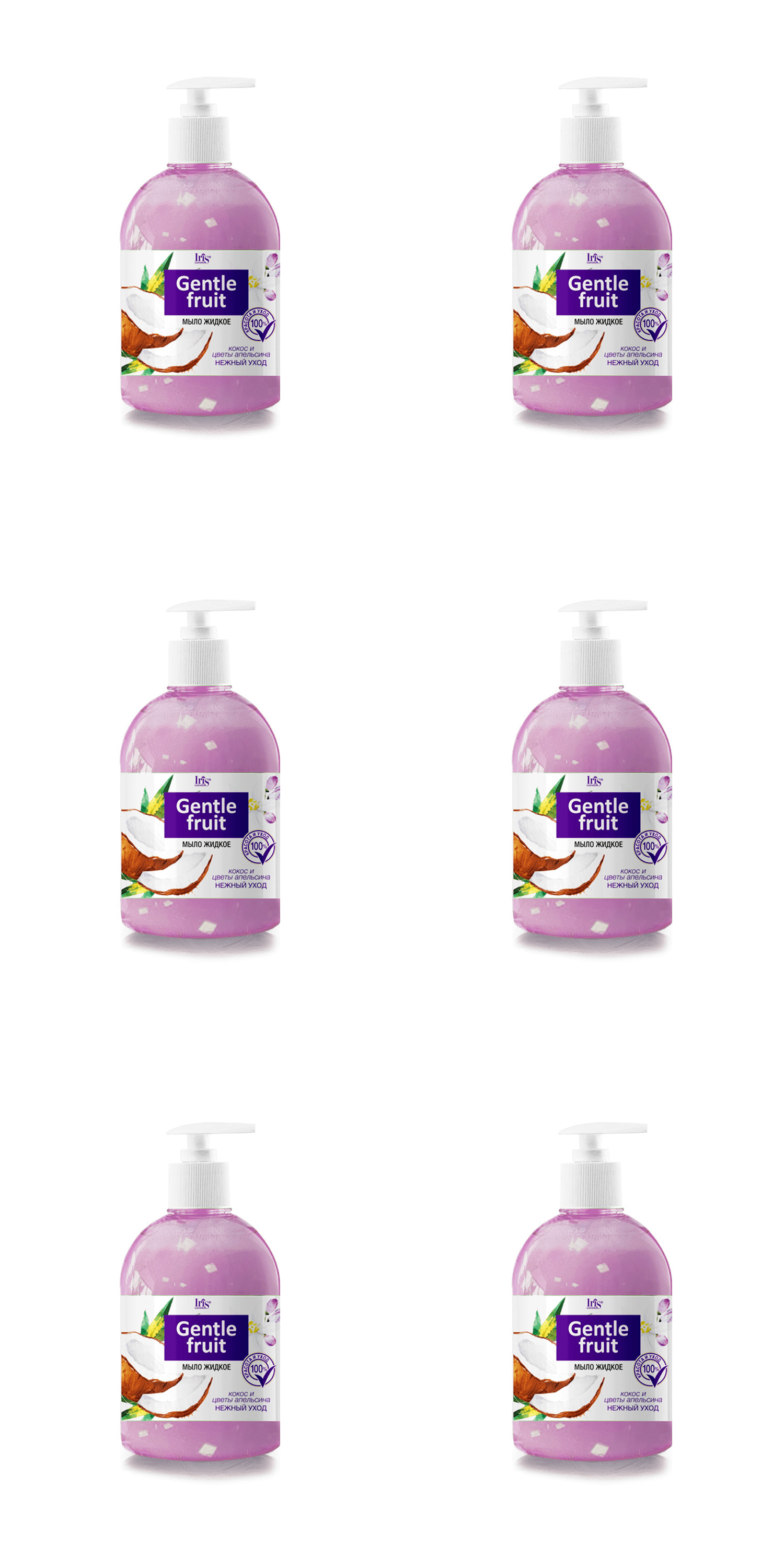 Мыло жидкое Iris Gentle Fruit Кокос и цветы Апельсина 500 мл 6 шт 1492₽