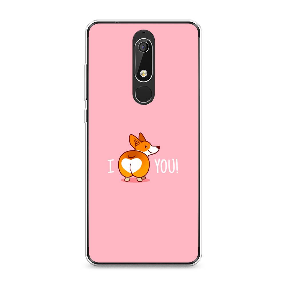 

Чехол на Nokia 5.1 "Корги I love you", Розовый;коричневый;белый, 121750-1