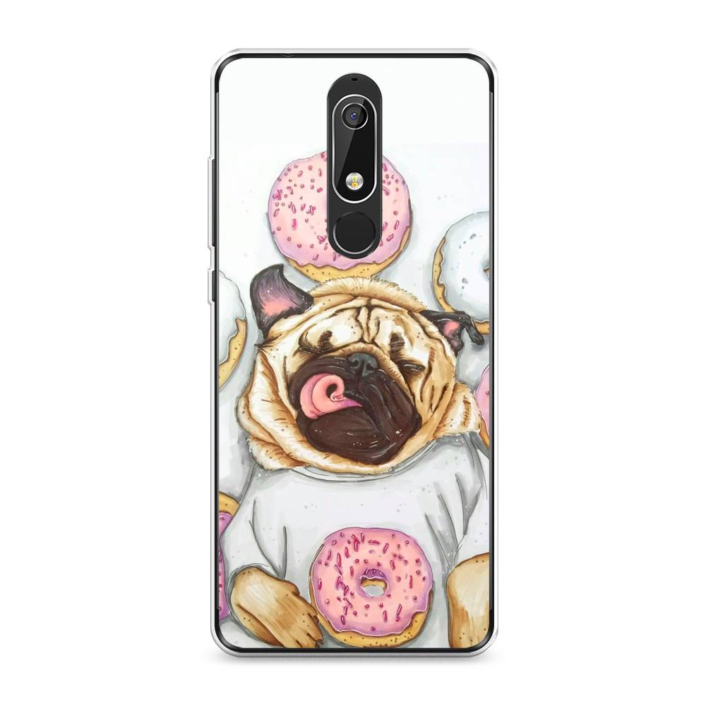 

Чехол на Nokia 5.1 "Счастливый мопс", Розовый;бежевый;коричневый, 121750-1