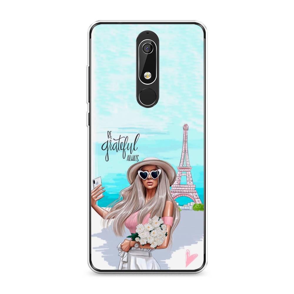 

Чехол на Nokia 5.1 "Селфи Париж", Голубой;бежевый, 121750-6