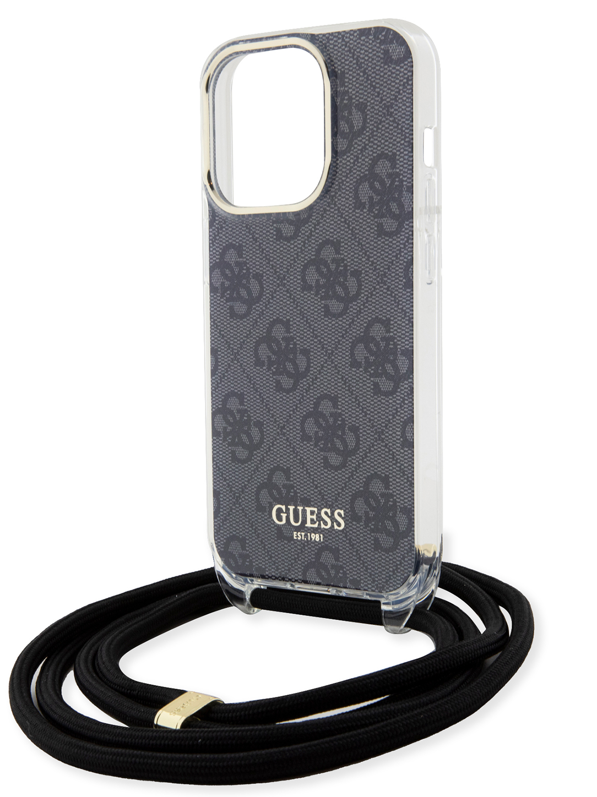 Чехол Guess для iPhone 15 Pro с регулируемым шнурком и принтом 4G, черный