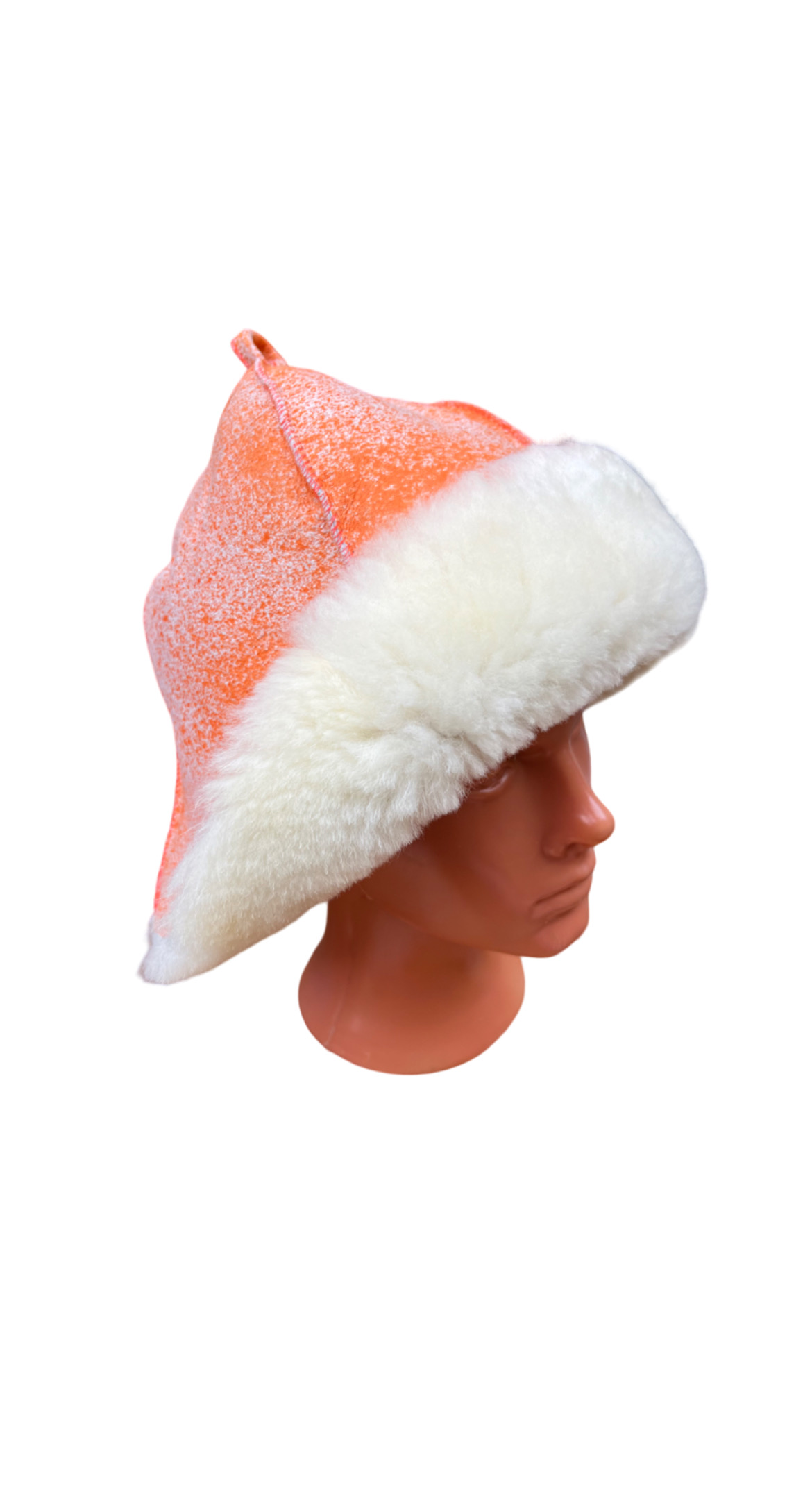 Меховая банная шапка FUR BOMB Orangewhite11, оранжевая, женская