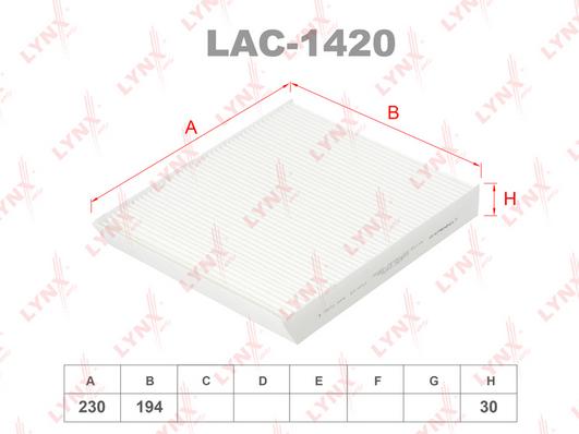 

Фильтр Салона Lynxauto Lac-1420 LYNXauto арт. LAC-1420