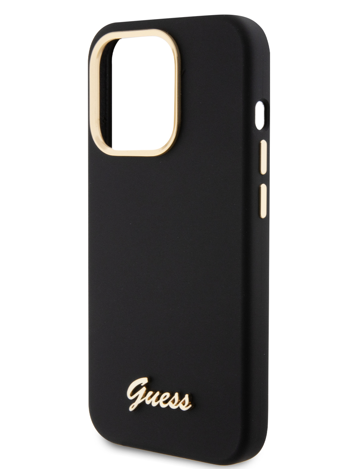 Чехол Guess для iPhone 15 Pro силиконовый Soft-touch Gold metal logo 600014584672 черный