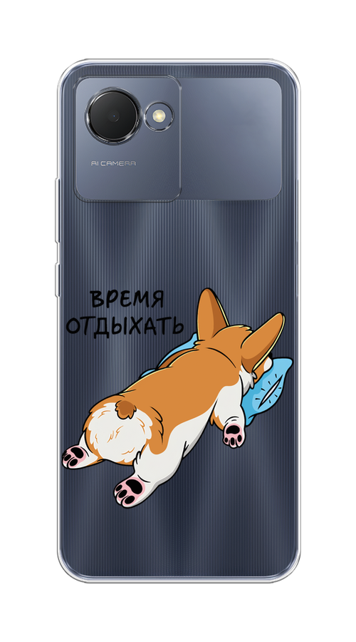 

Чехол на Realme Narzo 50i Prime "Корги отдыхает", Черный;коричневый;голубой, 2510650-1