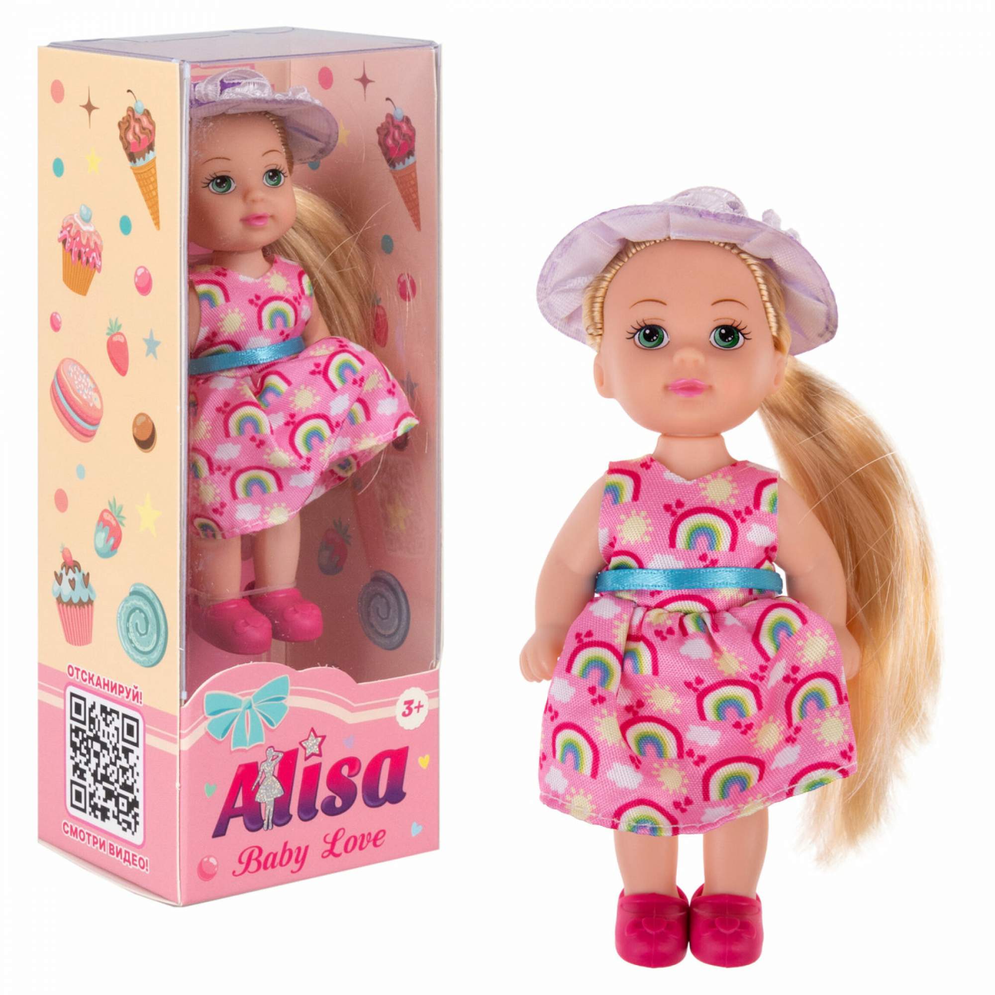 

Кукла 1toy ALISA BABY LOVE Т25194-1 в летней одежде, 12 см, в розовом платье с радугой, Т25194-1