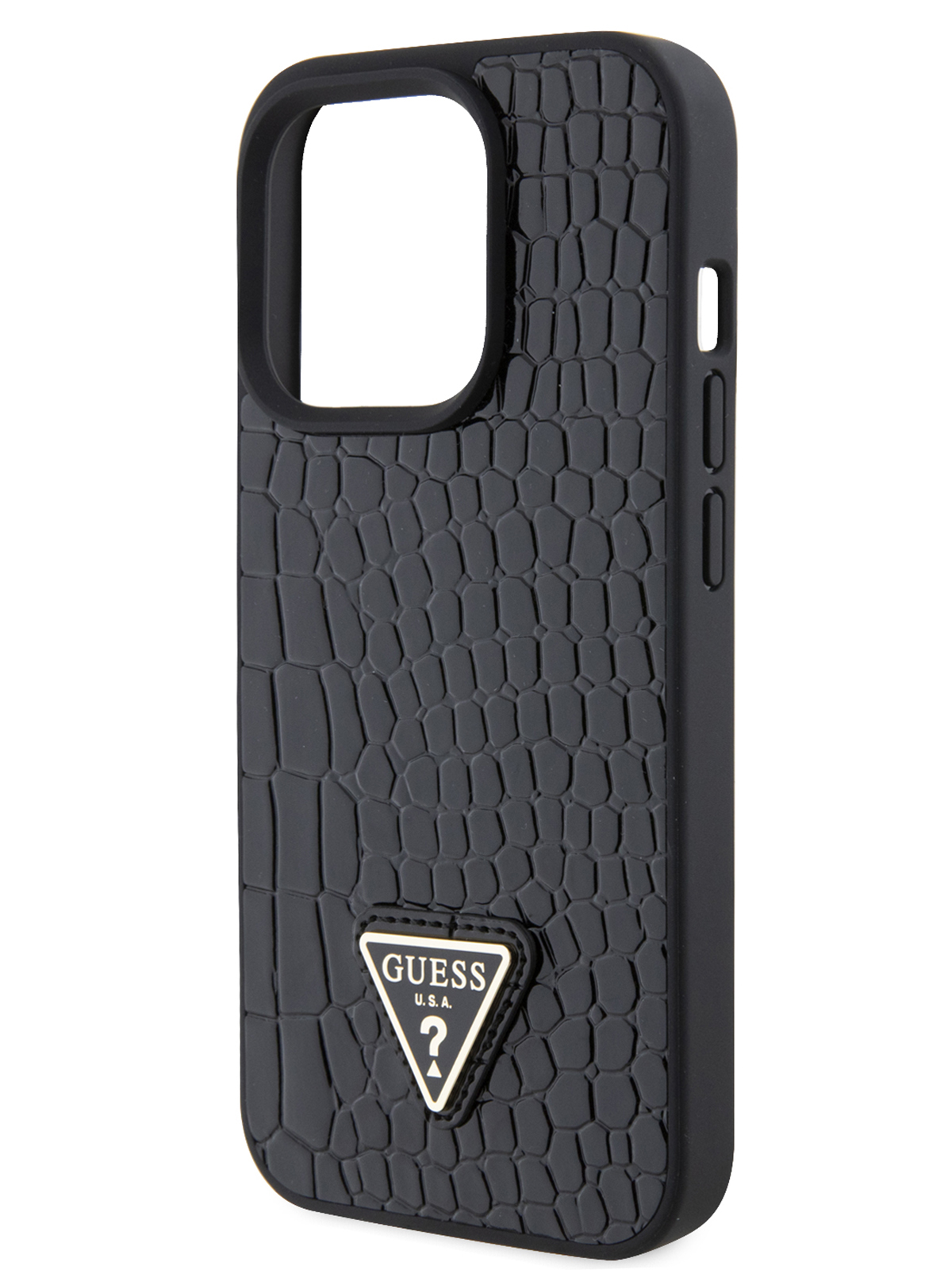 Чехол Guess для iPhone 15 Pro из экокожи Croco с логотипом Triangle, черный