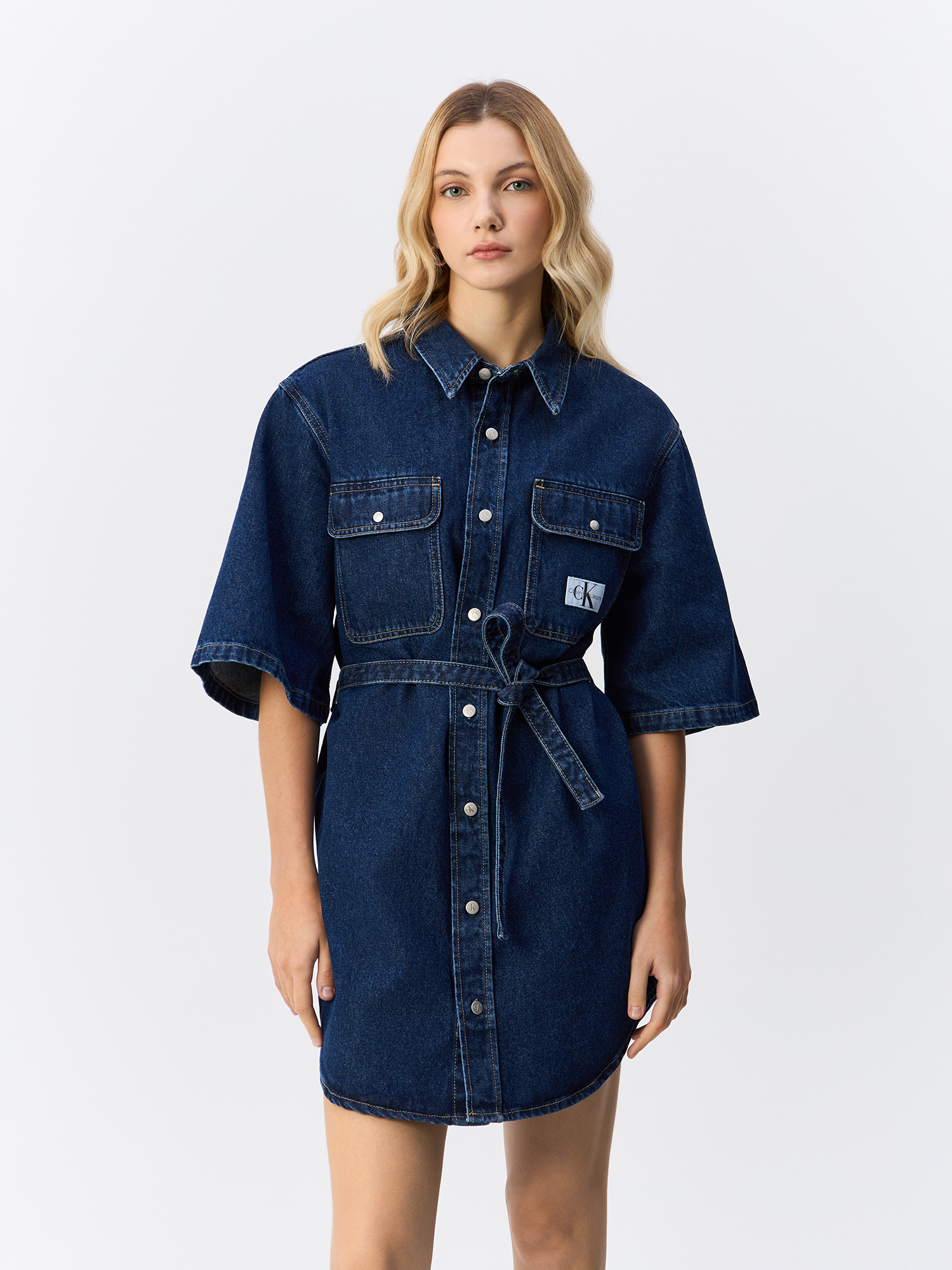 

Платье женское Calvin Klein Jeans Utility Belted Shirt Dress J20J224748 синее L, Синий, Utility Belted Shirt Dress