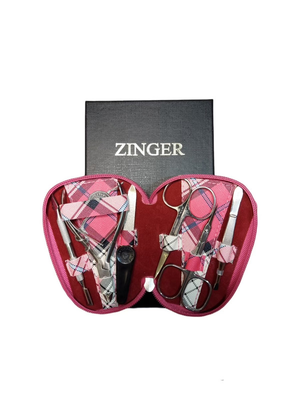 фото Маникюрный набор zinger ms-7103, 6 предметов, чехол клетка розовая