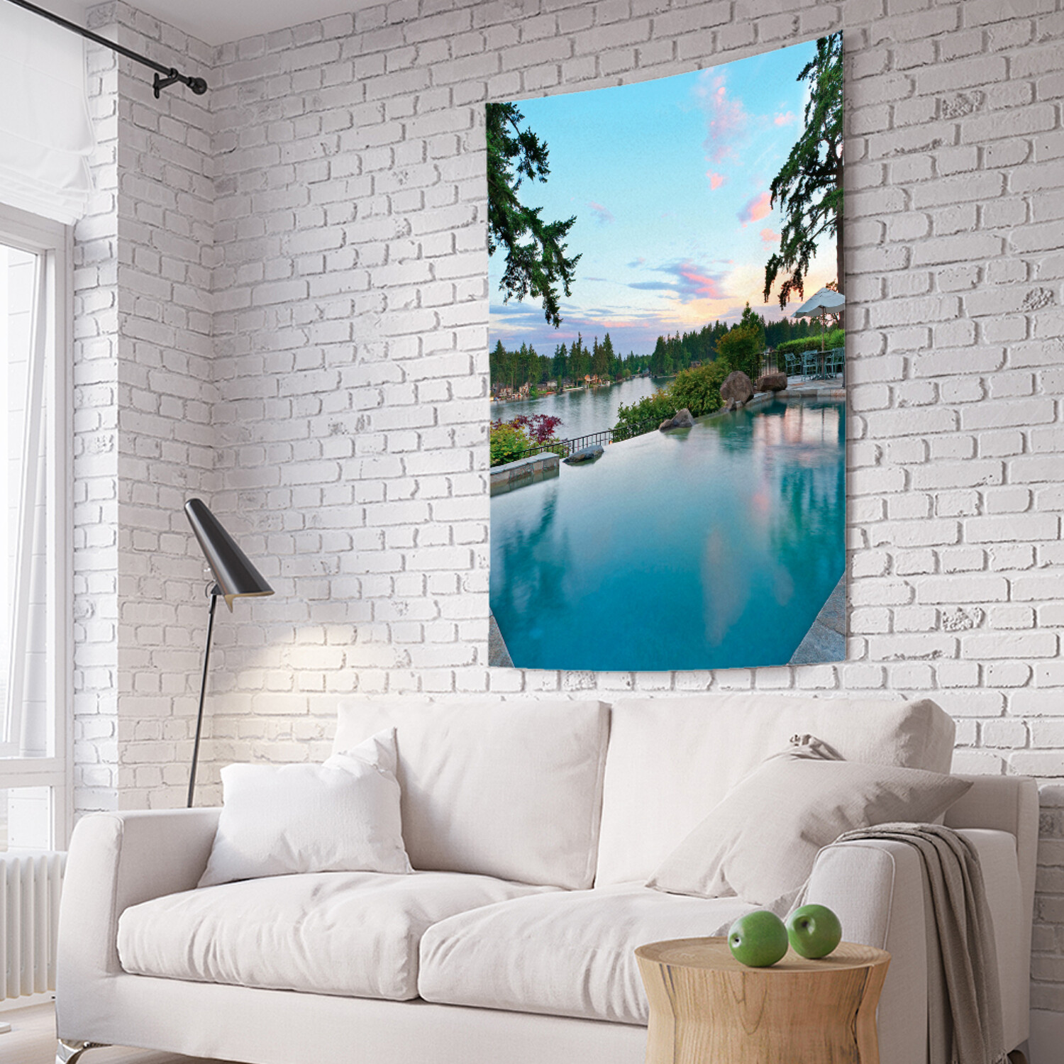 фото Вертикальное фотопанно на стену joyarty "бассейн при озере", 150x200 см
