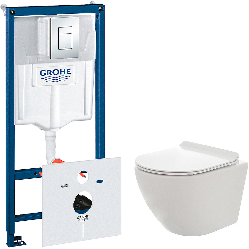 Комплект унитаза AQUAme AQM2002 с инсталляцией Grohe Rapid SL 38775001 с сиденьем Микролиф