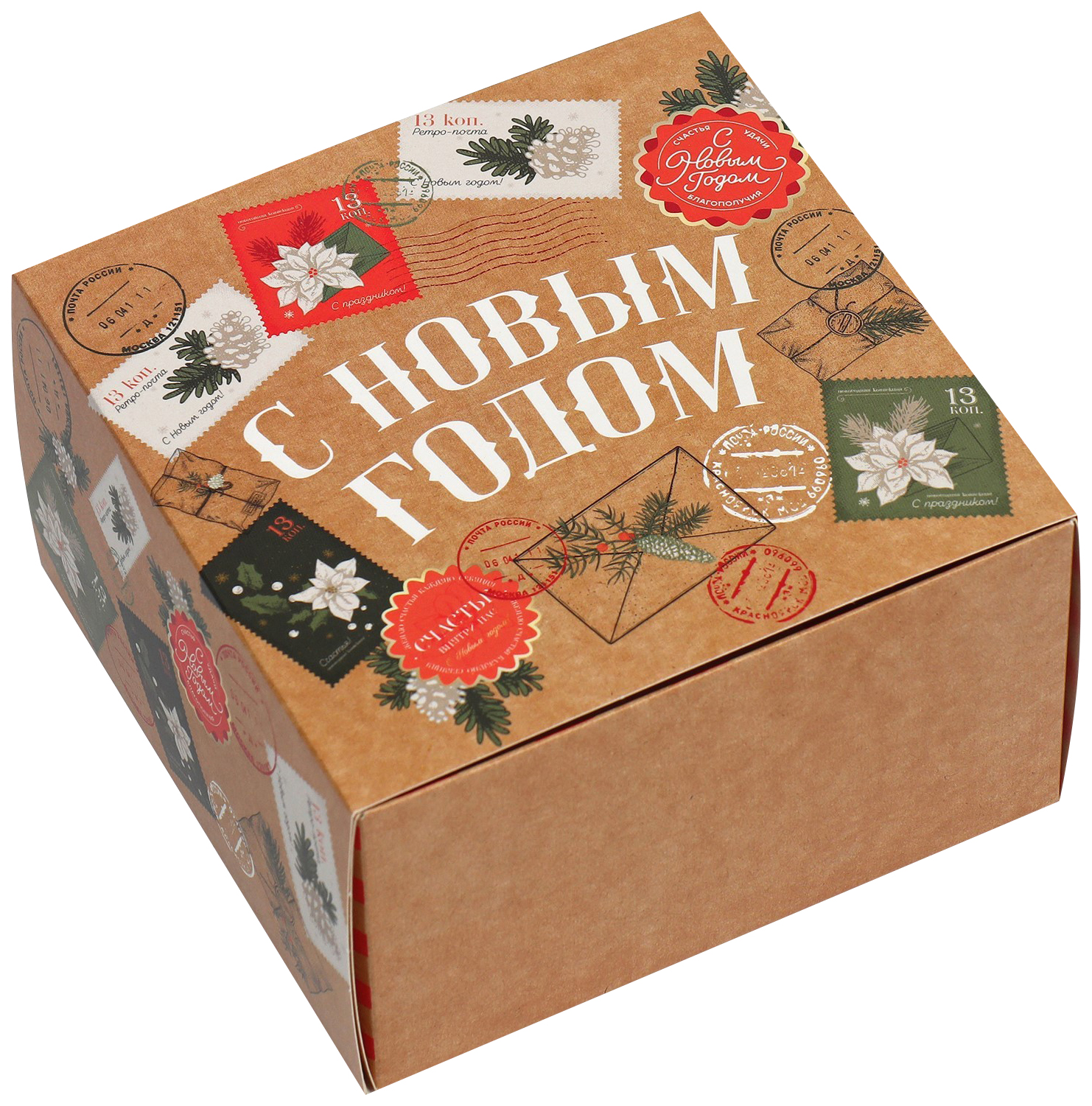 

Коробка сборная Новогодняя почта, 14 х 14 х 8 см, Коричневый;красный;белый