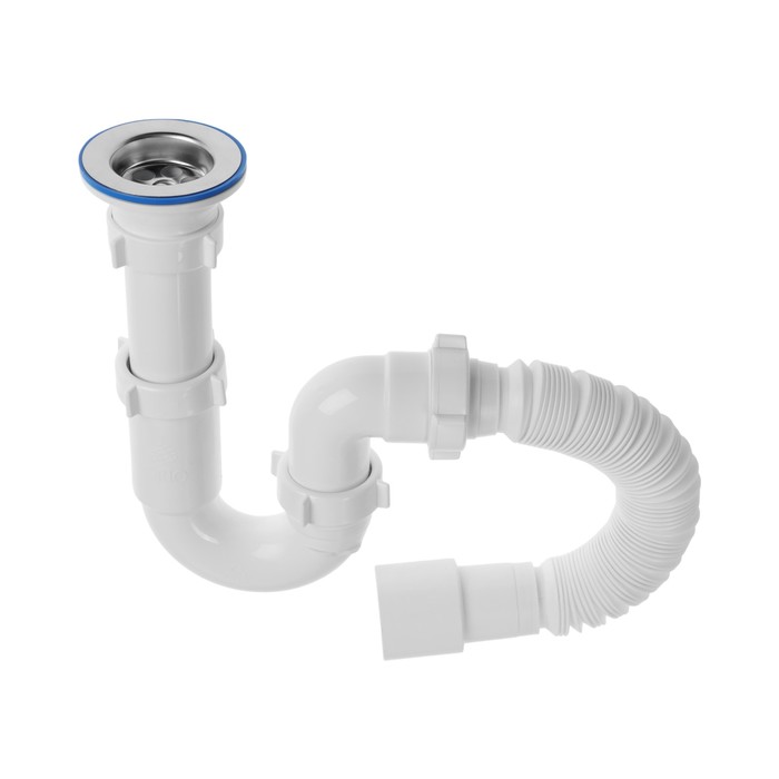 

Сифон для мойки ORIO S-41019, 1 1/2"х40 мм, прямоточный, с гофрой 40х40/50 мм, Белый