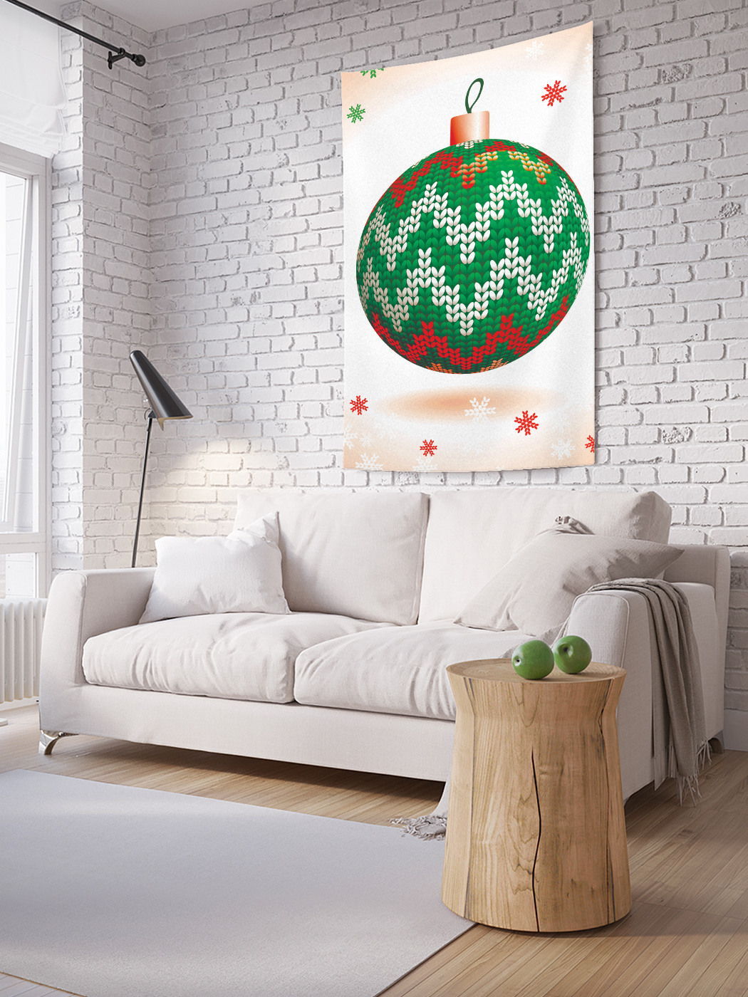 фото Вертикальное фотопанно на стену joyarty "вязаный елочный шар", 100x150 см