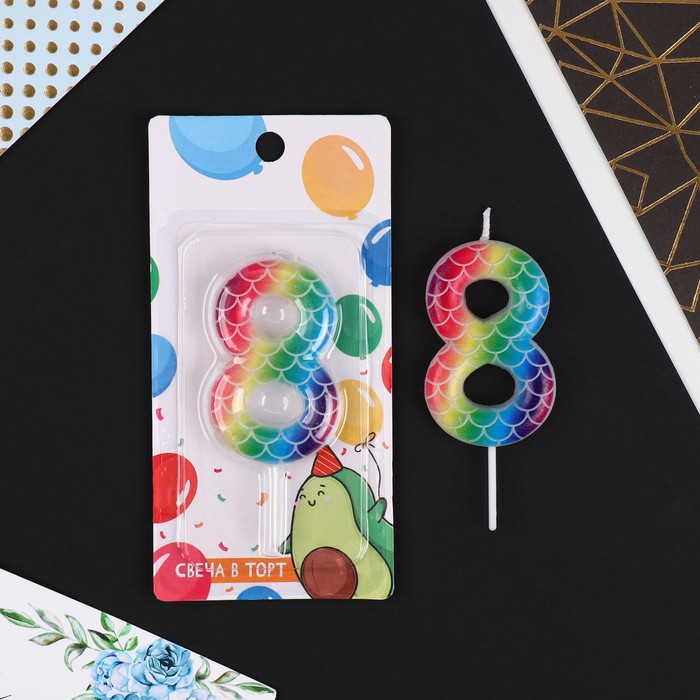 

Свеча в торт разноцветная "8", 5,5 х 8 см, Разноцветный, С Днем рождения
