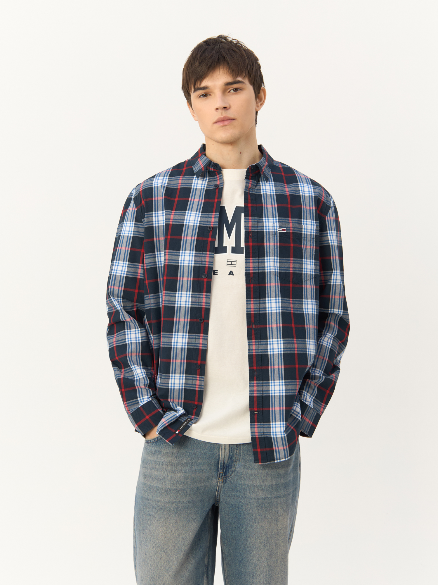 Рубашка мужская Tommy Hilfiger Jeans Reg Poplin Check Shirt DM0DM19512 синяя L