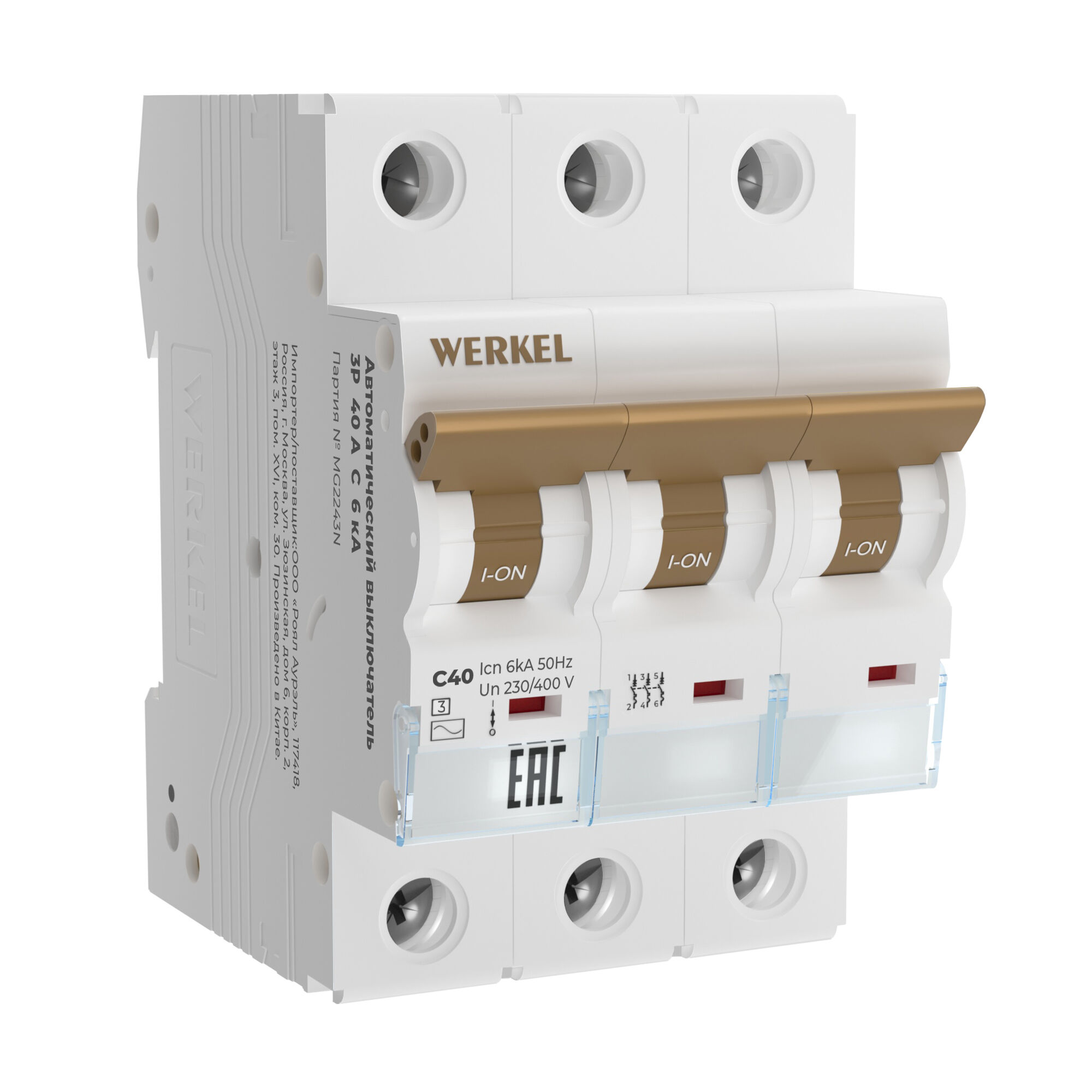 Автоматический трехполюсный выключатель Werkel W903P406 3P 40 A C 6 kА тип C 50 Гц