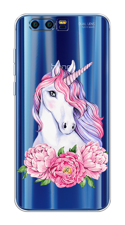 

Чехол на Honor 9 "Единорог с пионами", Розовый;белый;зеленый, 62450-1