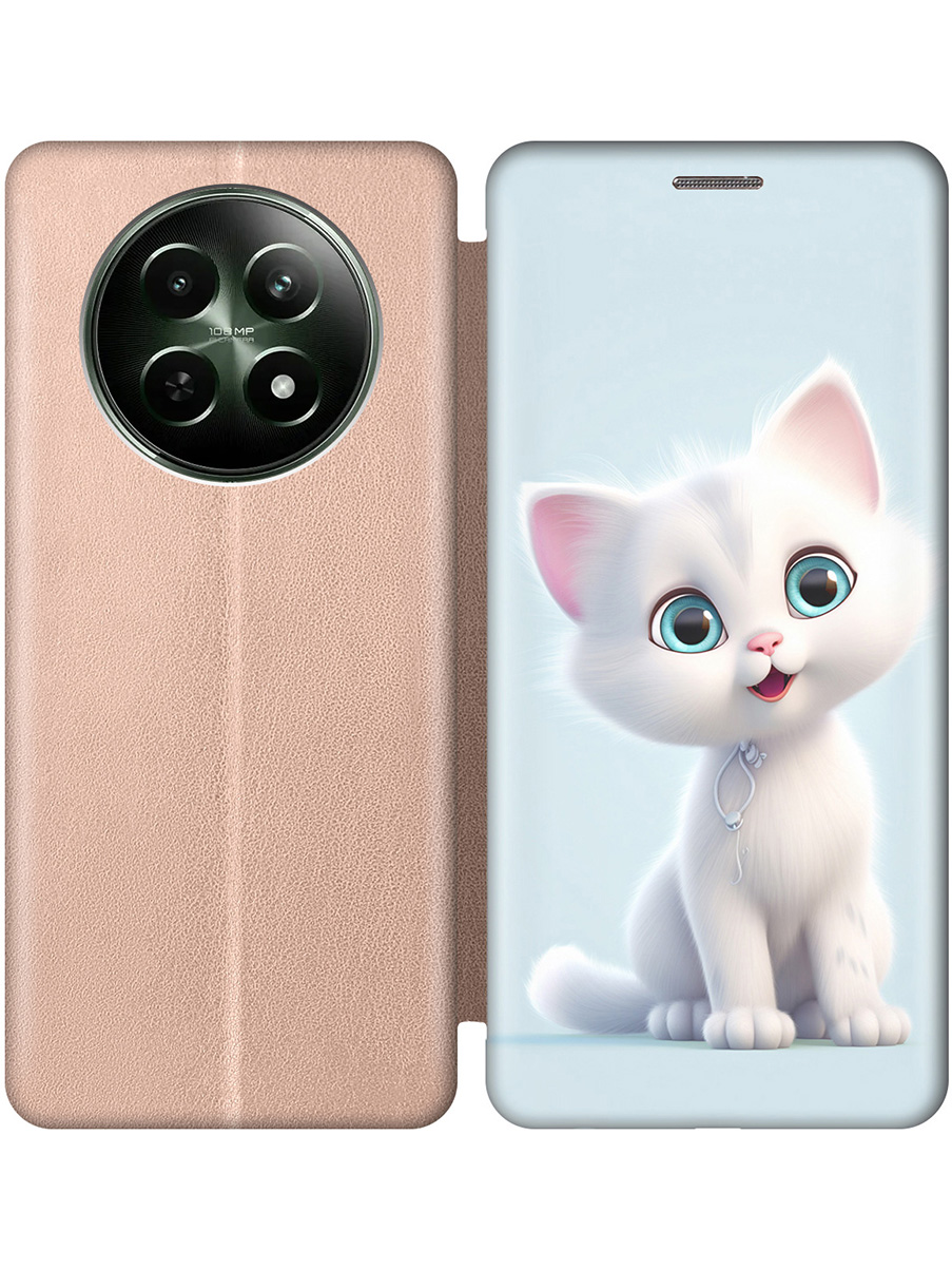 

Чехол-книжка на Realme 12 5g с принтом "Глазастый котик" золотой, Золотистый;голубой;белый, 783982611