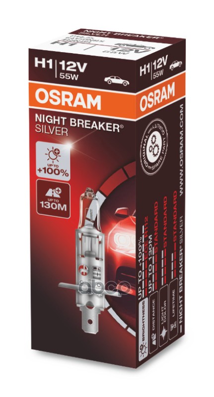 

Лампа 12v h1 55w p14,5s osram night breaker silver картон 64150nbs