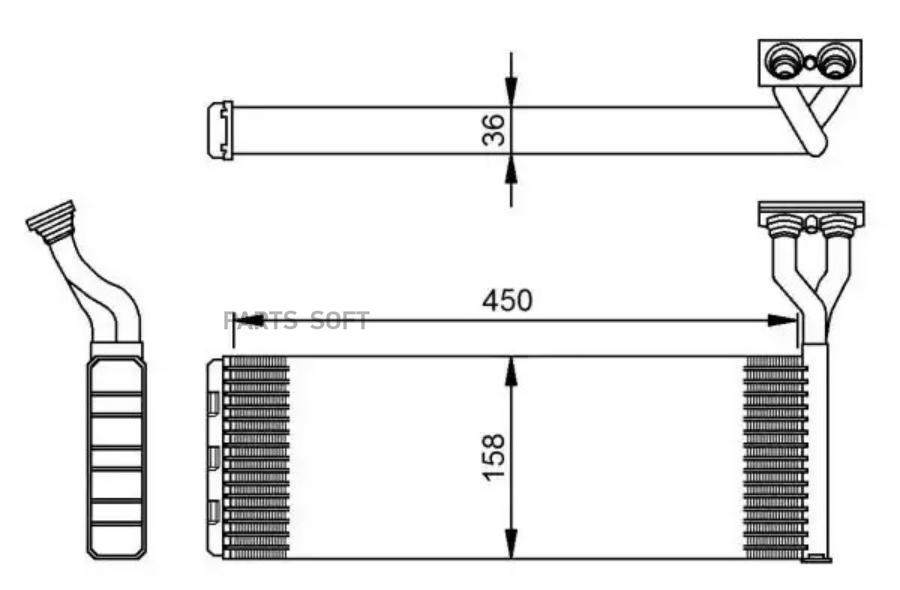 

Радиатор отопителя Aluminium/Aluminium 450x158x36 SCANIA 4ser P/R/T 95>