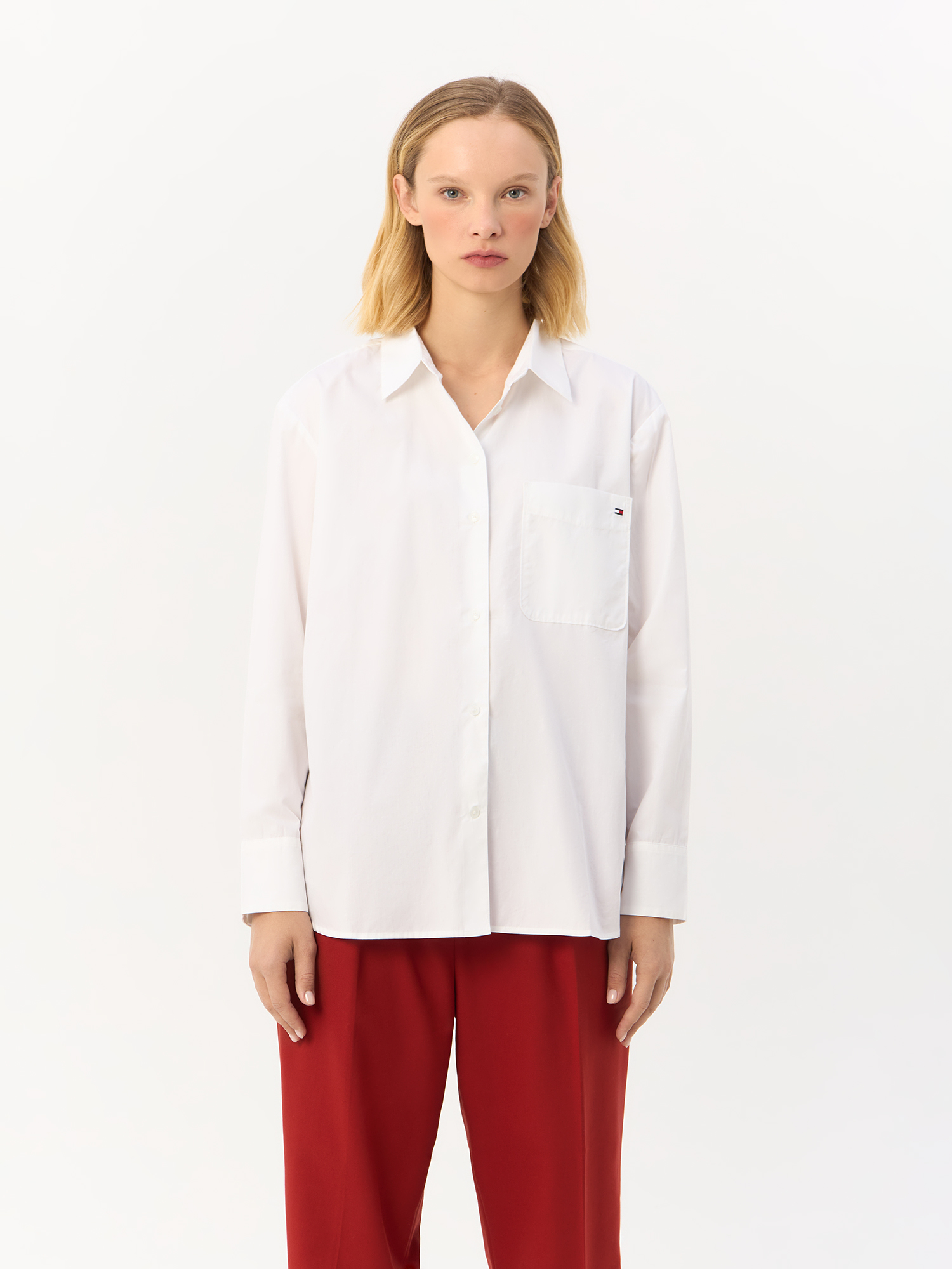 

Рубашка женская Tommy Hilfiger WW0WW41410 белая-YCF 34, Белый, Essential Cotton Easy Fit Shirt