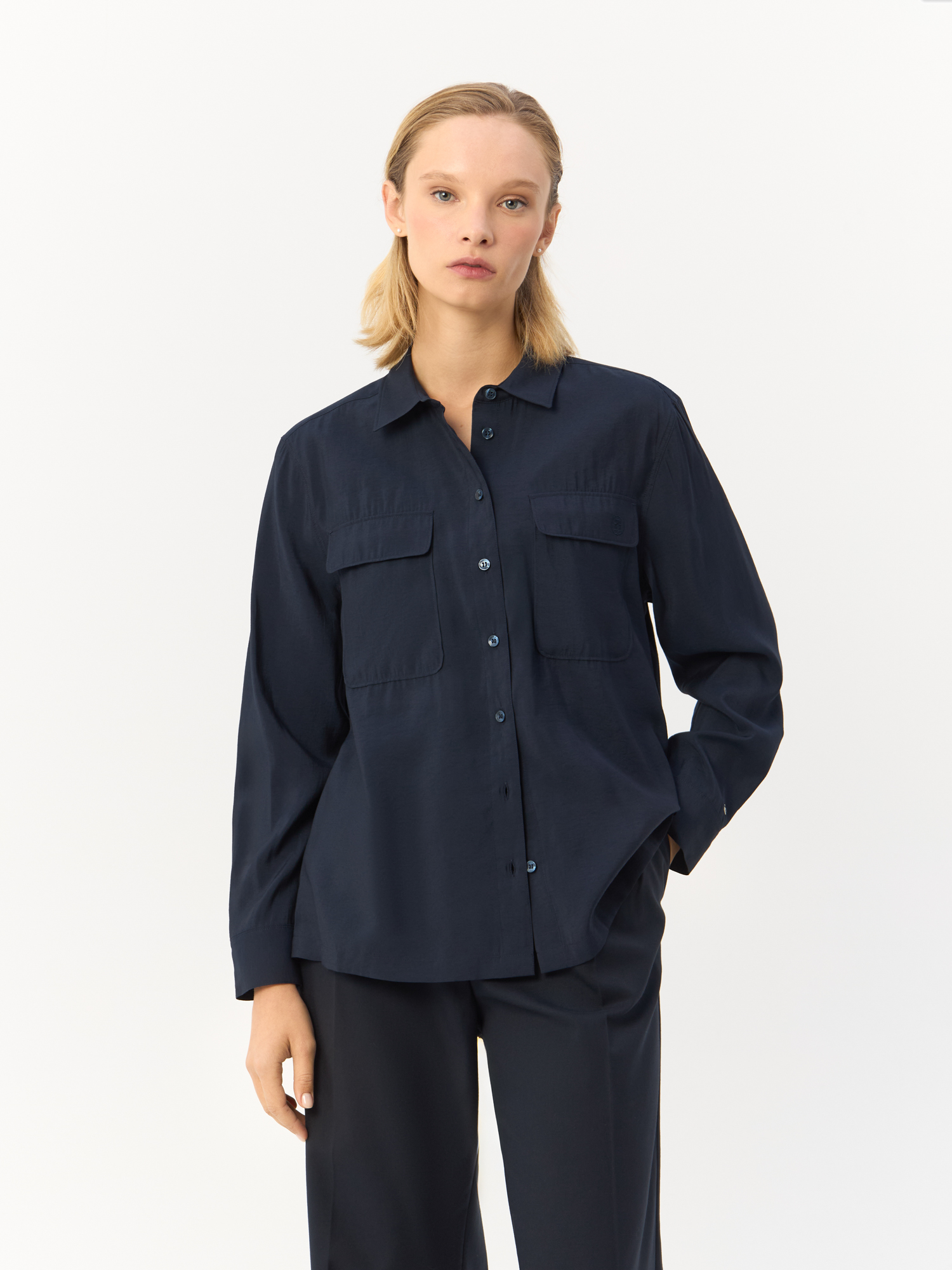 

Рубашка женская Tommy Hilfiger Relaxed Fit Patch Pocket Shirt WW0WW42299 синяя 42 EU, Синий, Relaxed Fit Patch Pocket Shirt