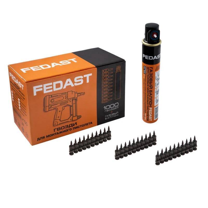 Гвозди FEDAST 2.7х19 мм кованые Bullet Point, 1000 шт. + газовый баллон газовый баллон для монтажных пистолетов fedast